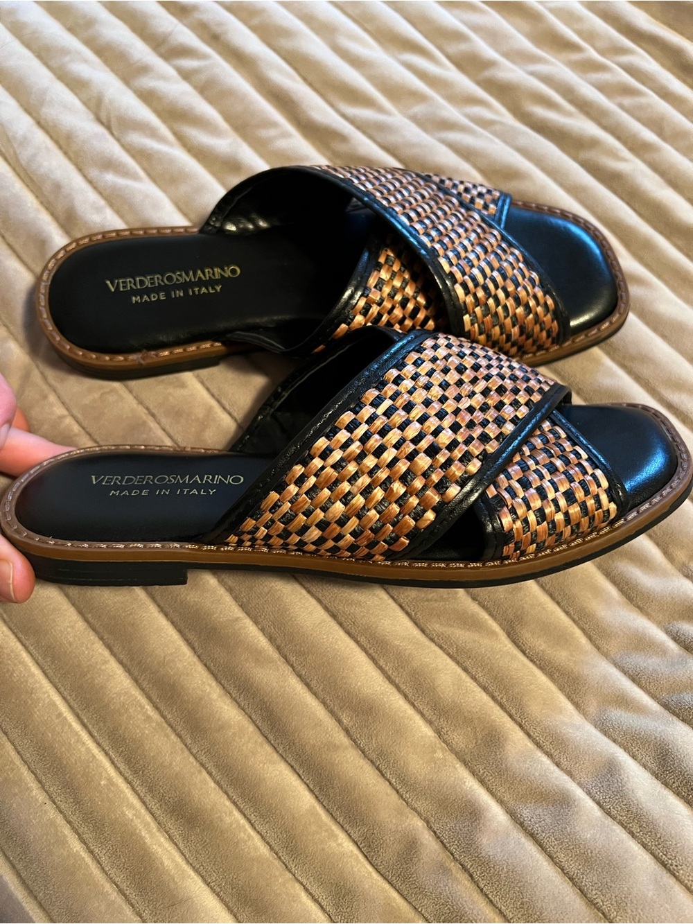 Verdersomarino Woven Leather Slide Sandals - Black & Tan